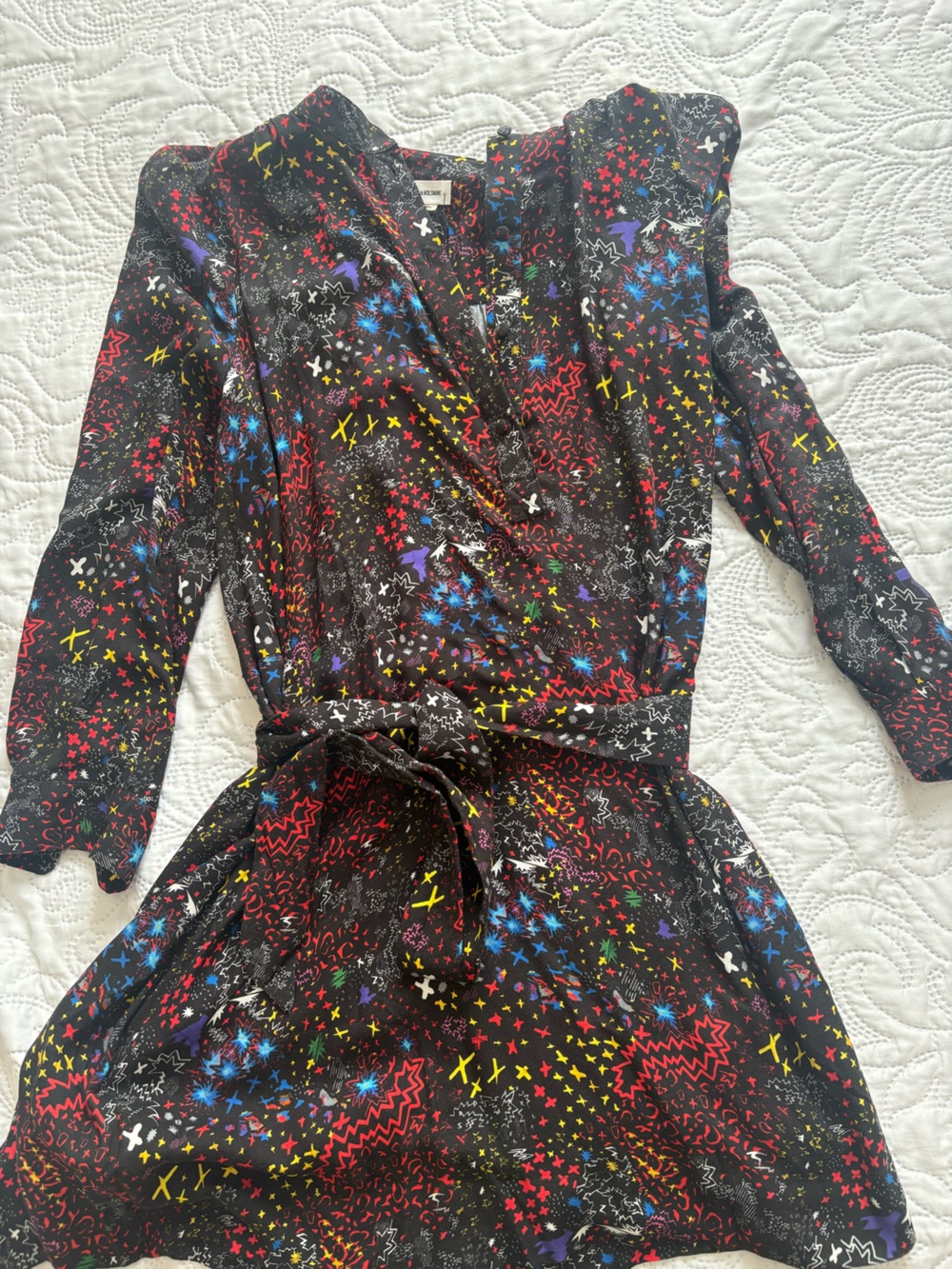 Zadig & Voltaire Black Long Sleeve Top with Multicolor Star and Graphic Print